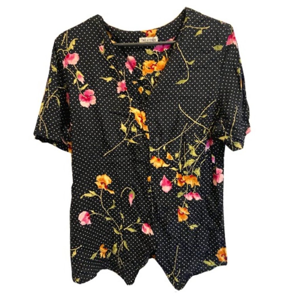 Vintage flower and dots button blouse